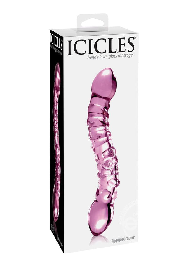 Icicles No. 55 Double-Sided Textured Glass Dildo 9in - Pink