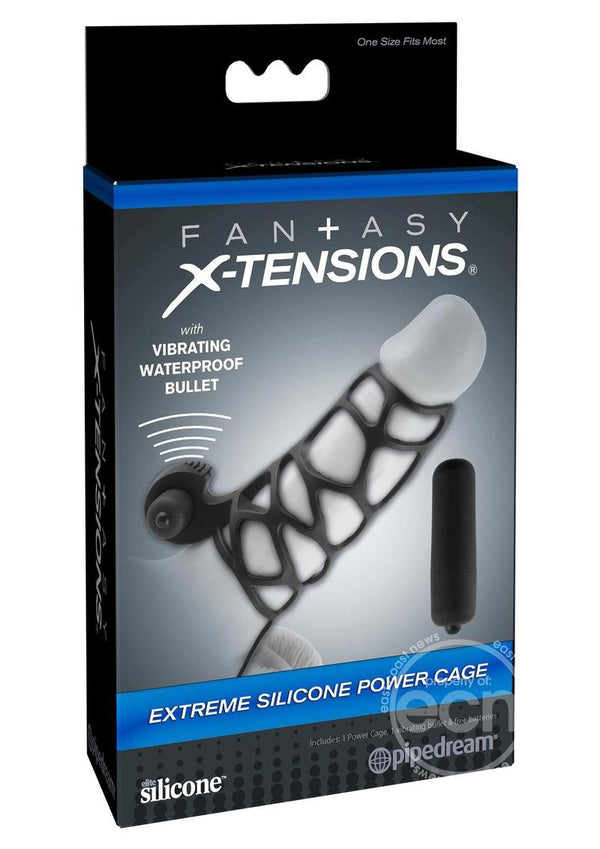 Fantasy X-Tensions Silicone Extreme Power Vibrating Cock Cage - Black