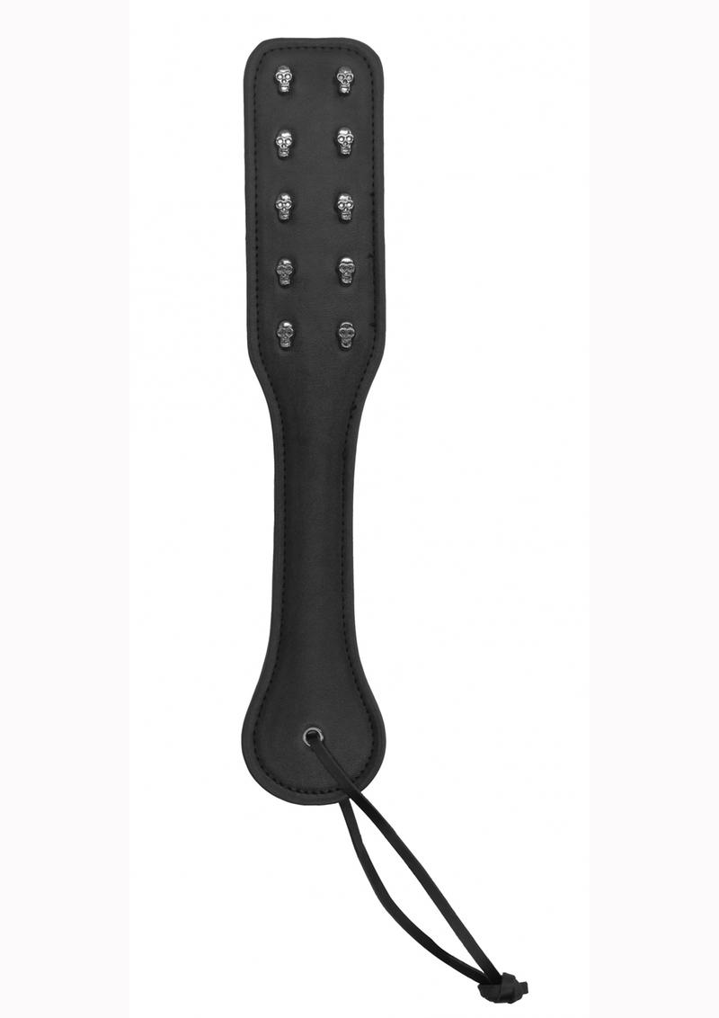 Ouch! Skulls & Bones Leather Paddle with Skulls - Black