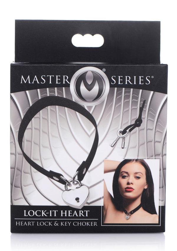 Master Series Lock-It Heart Lock & Key Choker - Black/Silver