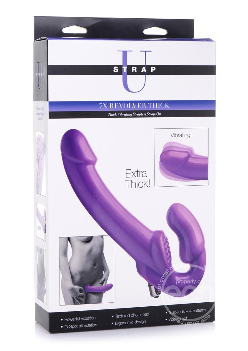 Strap U 7X Revolver Thick Vibrating Strapless Strap-On Dildo - Purple