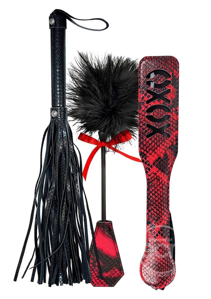 Lovers Kits Whip, Tickle & Paddle - Black/Red