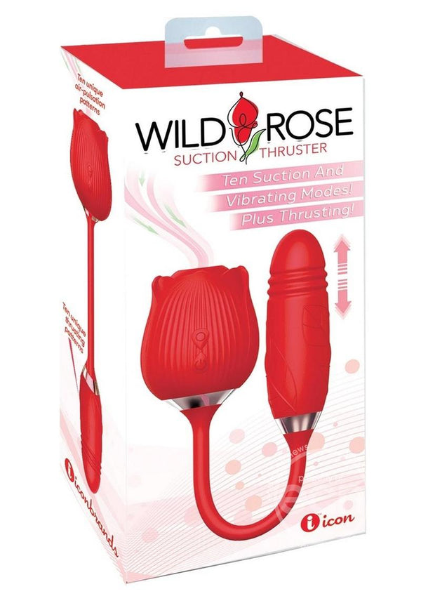 Wild Rose & Thruster Rechargeable Silicone Clitoral Stimulator with Suction - Red