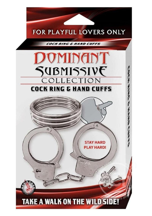 Dominant Submissive Collection Cock Ring & Handcuffs - Silver