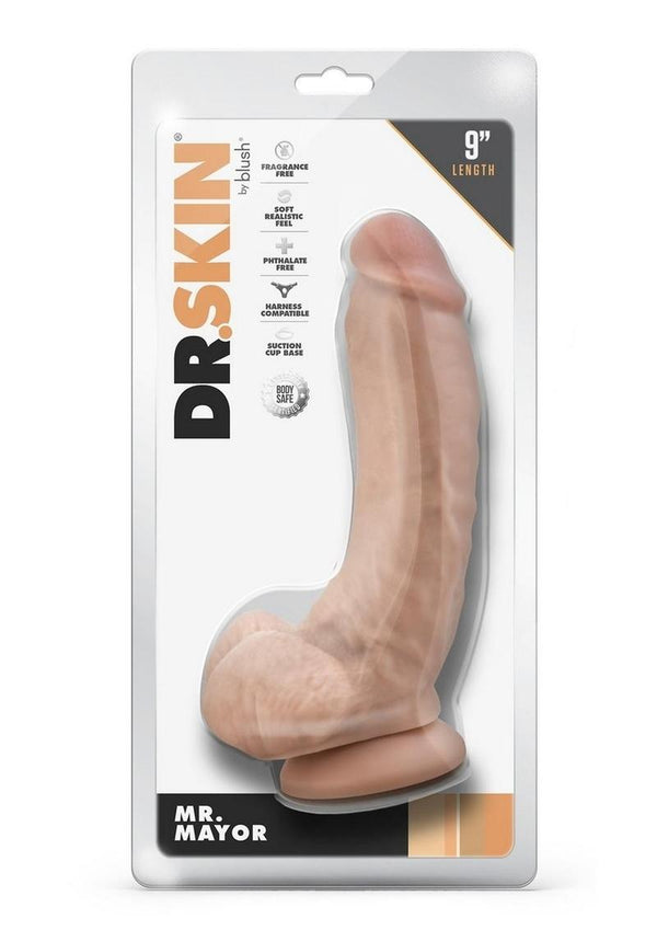 Dr. Skin Silver Collection Mr. Mayor Dildo with Balls and Suction Cup 9in - Vanilla