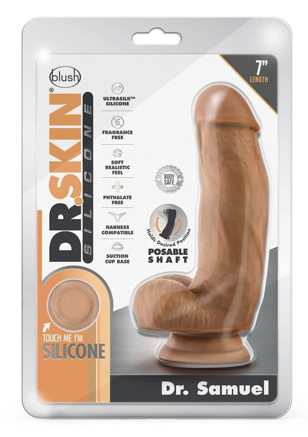 Dr. Skin Platinum Collection Silicone Dr. Samuel Dildo with Balls and Suction Cup 7in - Caramel