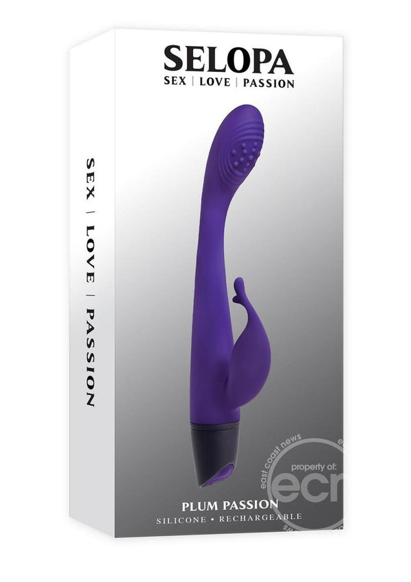 Selopa Plum Passion Rechargeable Silicone Vibrator with Clitoral Stimulator - Purple