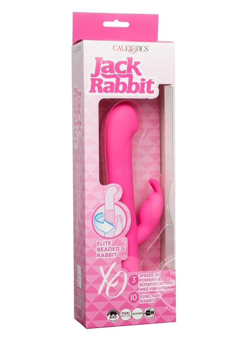 Jack Rabbit Elite Beaded G Rabbit Silicone Rechargeable Vibrator with Clitoral Stimulator - Pink