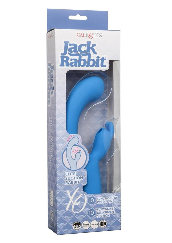 Jack Rabbit Elite Suction Rabbit Rechargeable Silicone Vibrator with Clitoral Stimulator - Blue