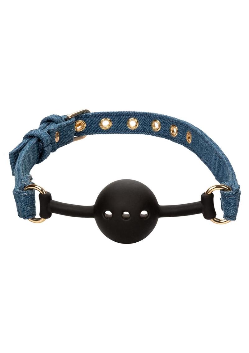 Ride 'em Premium Denim Collection Ball Gag - Blue