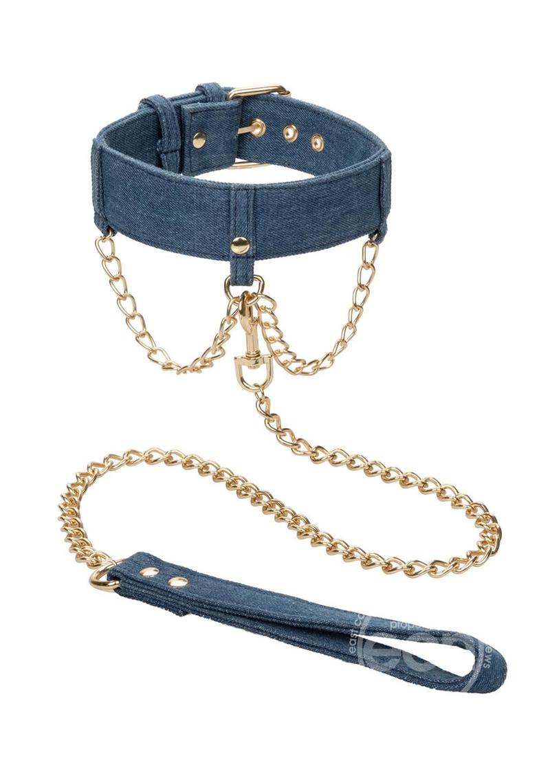 Ride 'em Premium Denim Collection Collar with Leash - Blue