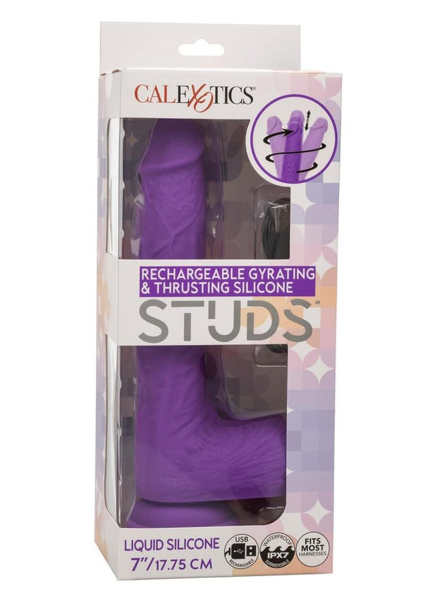 Gyrating & Thrusting Silicone Rechargeable Studs Dildo 7in - Purple