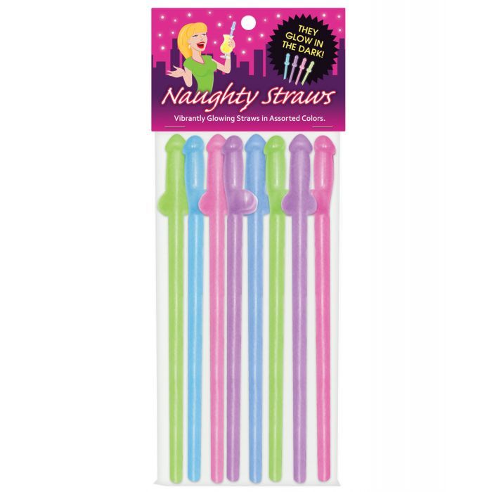 Glow in the Dark Penis Straws - Asst. Colors Pack of 8