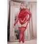 Sheer Infatuation Long Sleeve Teddy w/Attached Footless Stockings Red