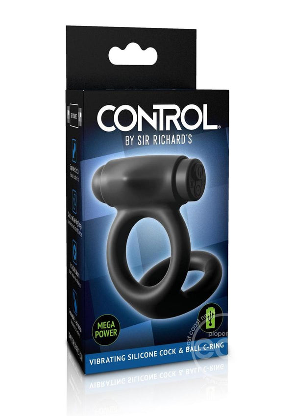 Sir Richard's Control Silicone Cock & Ball Cock Ring Rechargeable Vibrating - Black