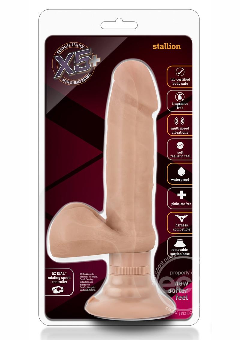 X5 Plus Stallion Vibrating Dildo with Balls 9.5in - Vanilla