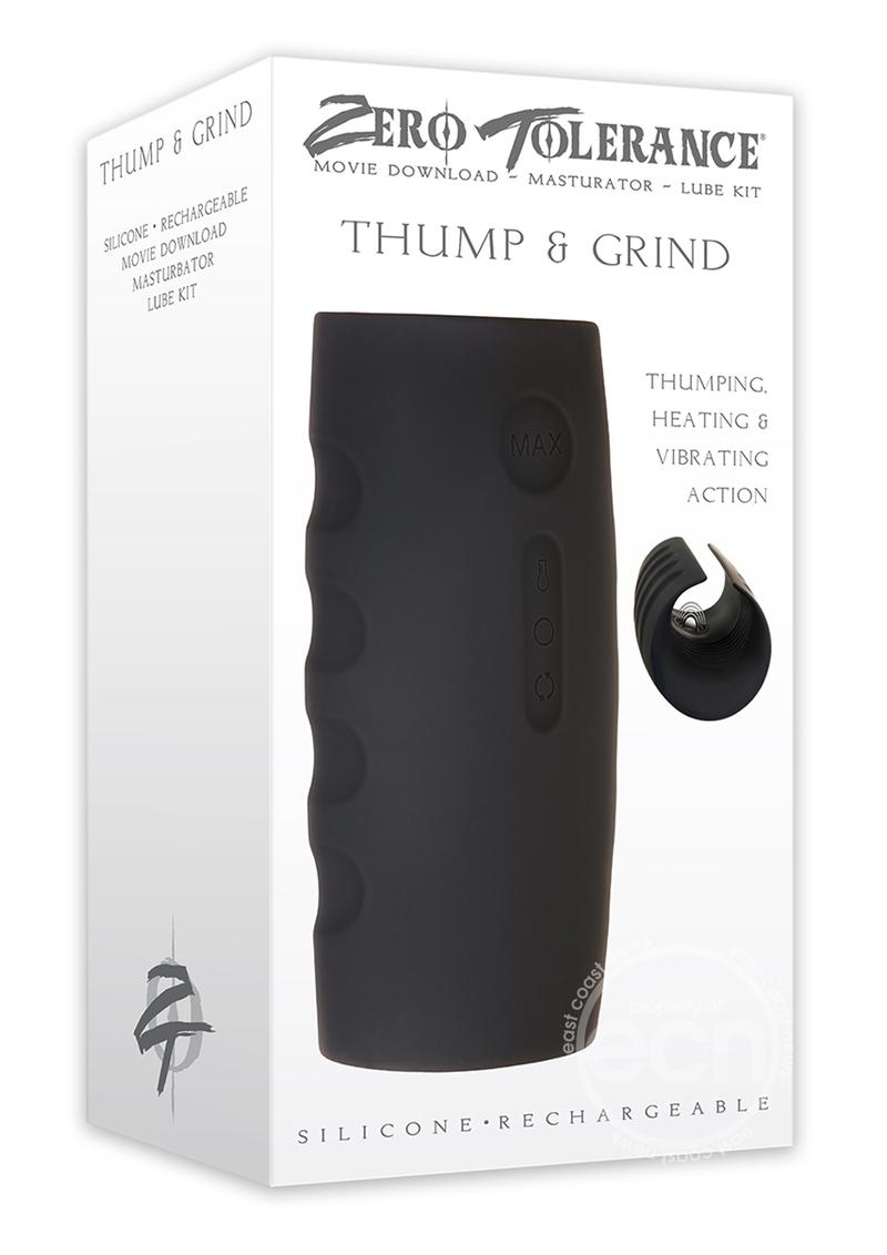 Zero Tolerance Thump & Grind Rechargeable Silicone Heating & Vibrating Stroker with DVD Download - Black