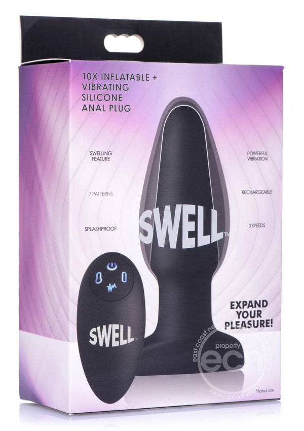 Swell Inflatable Rechargeable Silicone Vibrating Anal Plug - Black