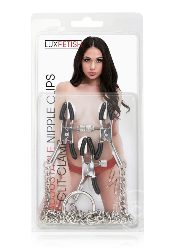 Lux Fetish Adjustable Nipple & Clit Clamps - Black