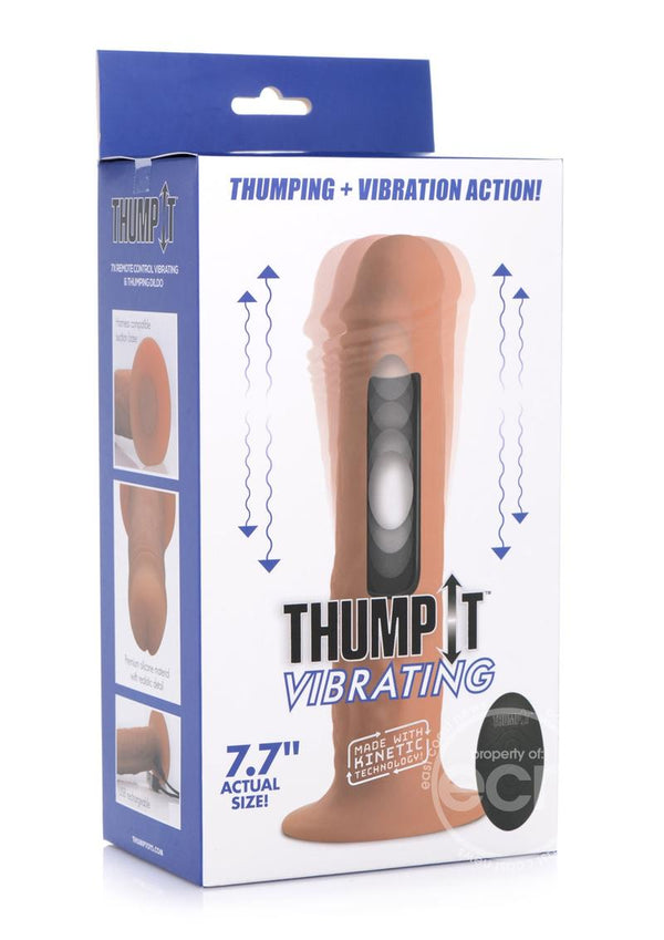 Thump It 7x Remote Control Vibrating & Thumping Silicone Rechargeable Dildo - 7.7in - Tan