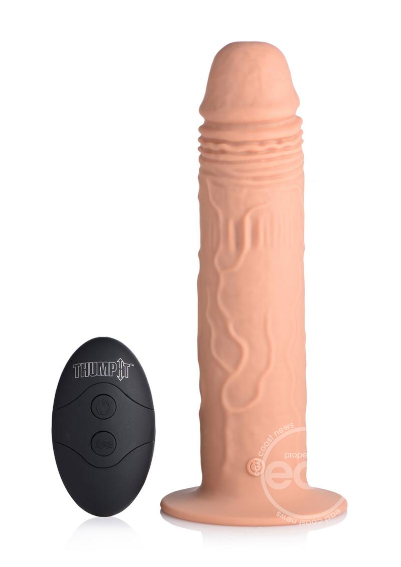 Thump It 7x Remote Control Vibrating & Thumping Silicone Rechargeable Dildo - 7.7in - Tan