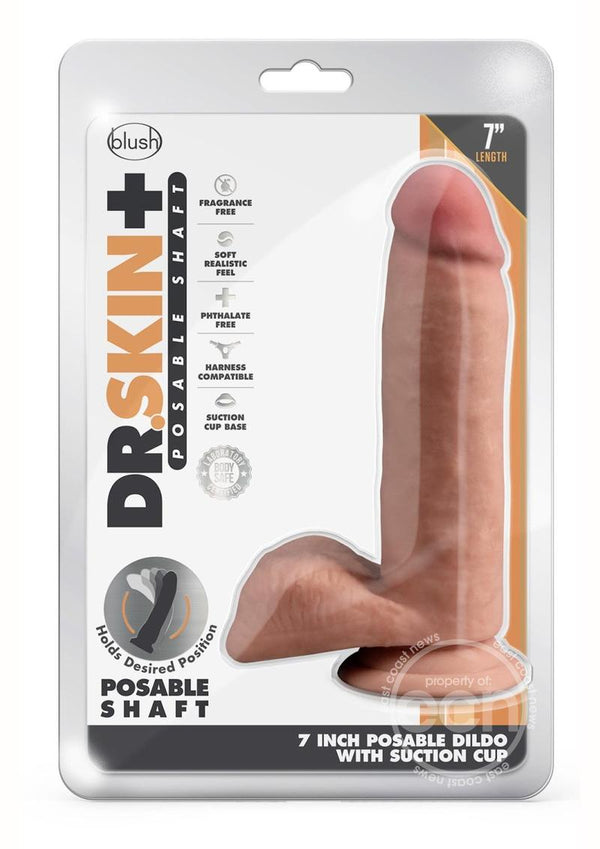 Dr. Skin Plus Posable Dildo with Balls and Suction Cup 7in