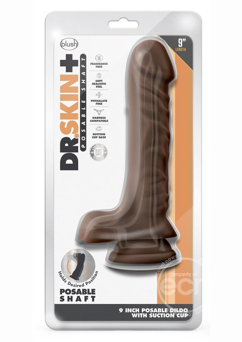 Dr. Skin Plus Posable Dildo with Balls 9in - Chocolate