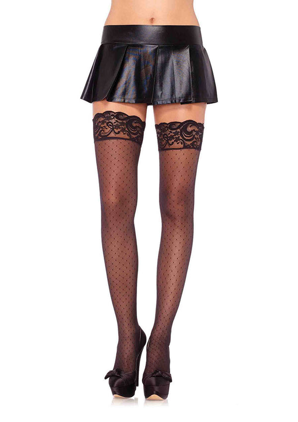 Stay up spandex sheer diamond dot sheer thigh highs O/S BLACK