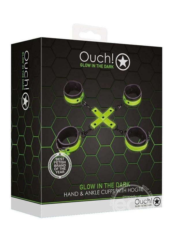 Ouch! Hand & Ankle Cuffs with Hogtie Glow in the Dark - Green