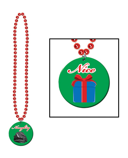 Holiday Beads w/Naughty or Nice Medal - Green/Red