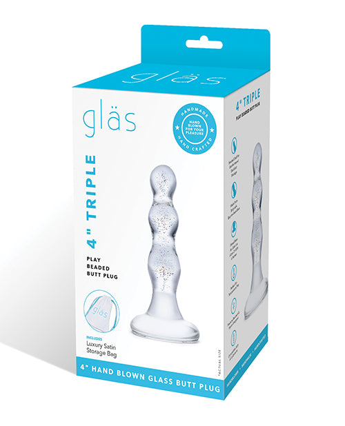 Glas Triple Play Beaded Butt Plug - Clear