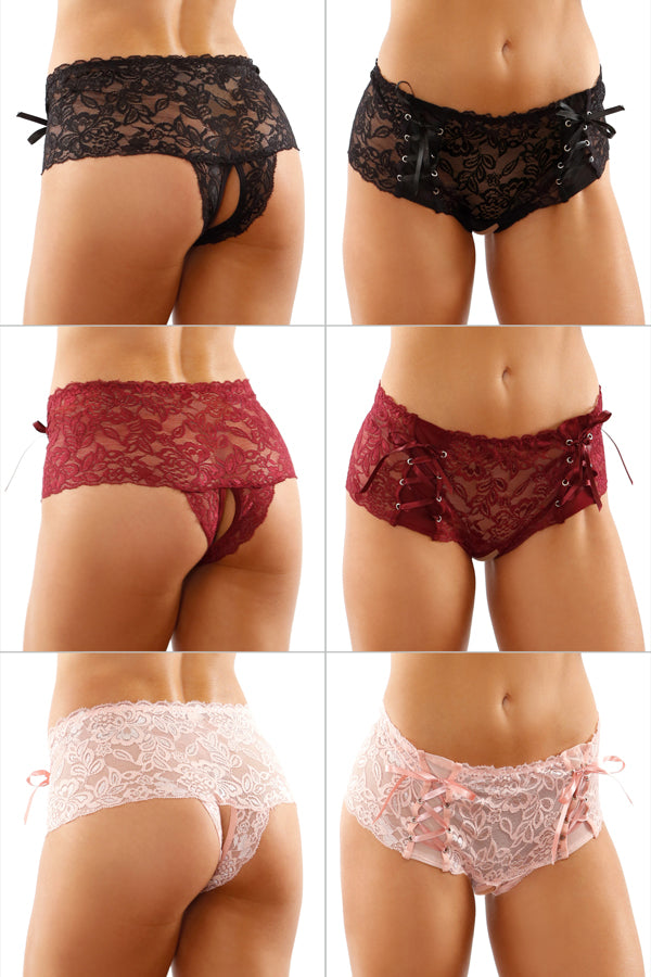 Magnolia Crotchless Boyshort with Lace-up Panels