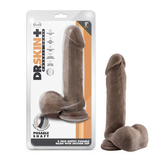 Dr. Skin Plus - 9 Inch Thick Posable Dildo With Balls - Chocolate